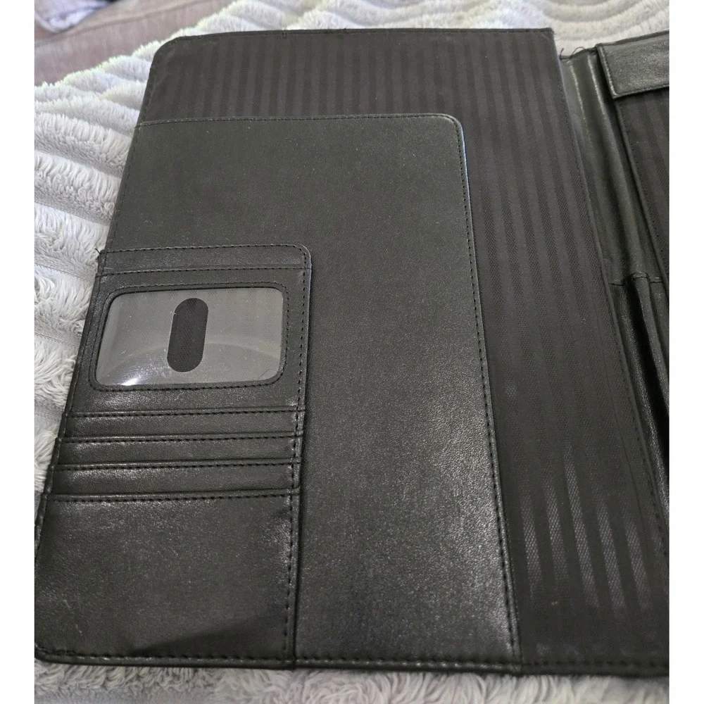 Professional Black Leather Portfolio Organizer Padfolio Business Card Holder